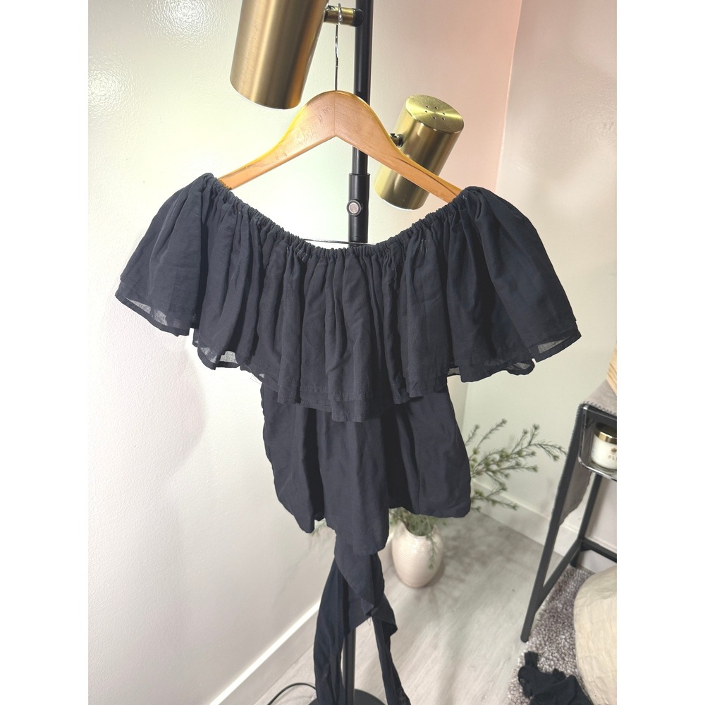 Erika Pena adorable‎ ruffle Off Shoulder loose fit xs wrap top summer black EUC